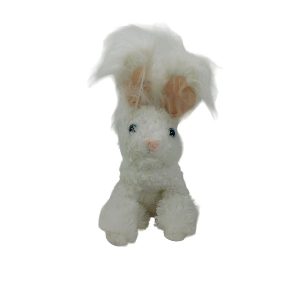 Dan Dee White Bunny Rabbit Pink Ears Fluffy Soft Plush 12" Stuffed Animal